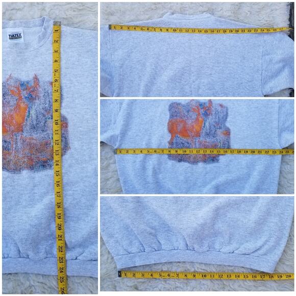 VTG Distressed Deer Print Sweatshirt Size XL Grey Animal Nature Tultex Vintage - Picture 7 of 10